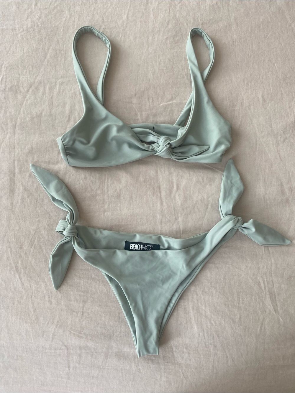 BEACH RIOT x Free People Knot Tie Bikini Size Small Light Sage Green
